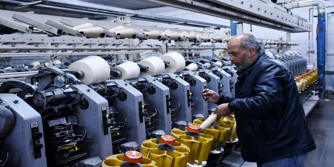 Al-Waleed Spinning Factory in Homs produces about 20 tons of cotton and blended yarns