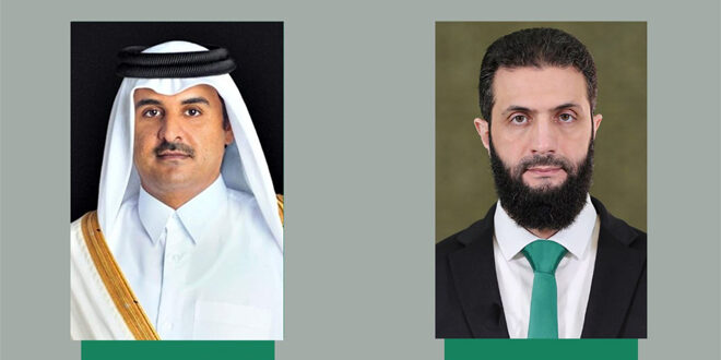 President al-Sharaa discusses enhancing bilateral relations with Emir of Qatar in a phone call  